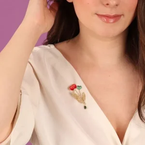 Broche Flores Roja Y Verde Crocus Taratata*Taratata Bijoux Best