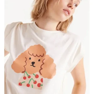 Camiseta Algodón Blanca Manga Corta Estampado Perro*Compañía Fantástica Online