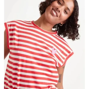 Camiseta Algodón Rayas Rojo y Blanco Estampado Corazón*Compañía Fantástica New