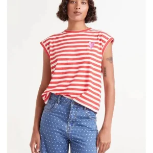 Camiseta Algodón Rayas Rojo y Blanco Estampado Corazón*Compañía Fantástica New