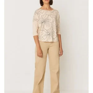 Camiseta Beige Claro Estampado Flores Ekiza Estampado Beige*SKFK Clearance