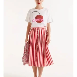 Falda Midi Vuelo Estampado Rayas Rojas*Compañía Fantástica Online
