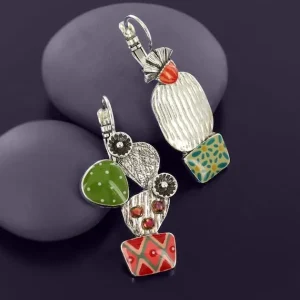 Pendientes Asimétricos Cactus Couleur Argent Multi Taratata*Taratata Bijoux Hot