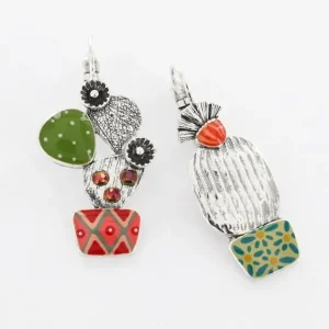 Pendientes Asimétricos Cactus Couleur Argent Multi Taratata*Taratata Bijoux Hot