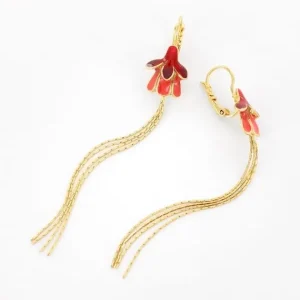 Pendientes Largos Flor Fuchsia Couleur Dore Rouge Taratata*Taratata Bijoux Discount
