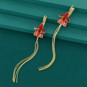 Pendientes Largos Flor Fuchsia Couleur Dore Rouge Taratata*Taratata Bijoux Discount