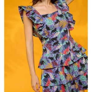 Vestido Corto Estampado con Volantes Moonstone*Minueto Online